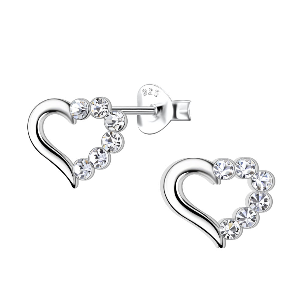 Silver Heart Studs — Lustrous Crystal - High Quality 925 Sterling Silver Jewelry