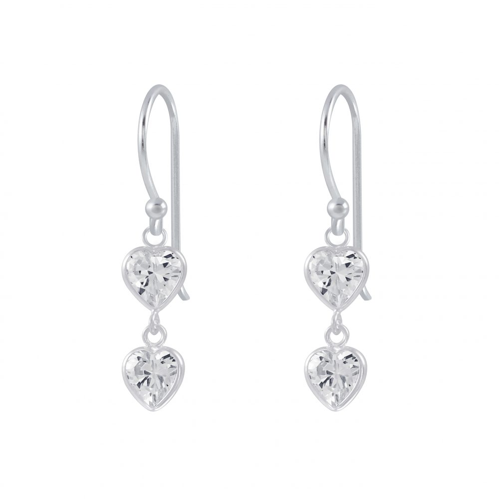 Silver Heart Sparkling Zirconia Dangle Earrings — White - High Quality 925 Sterling Silver Jewelry