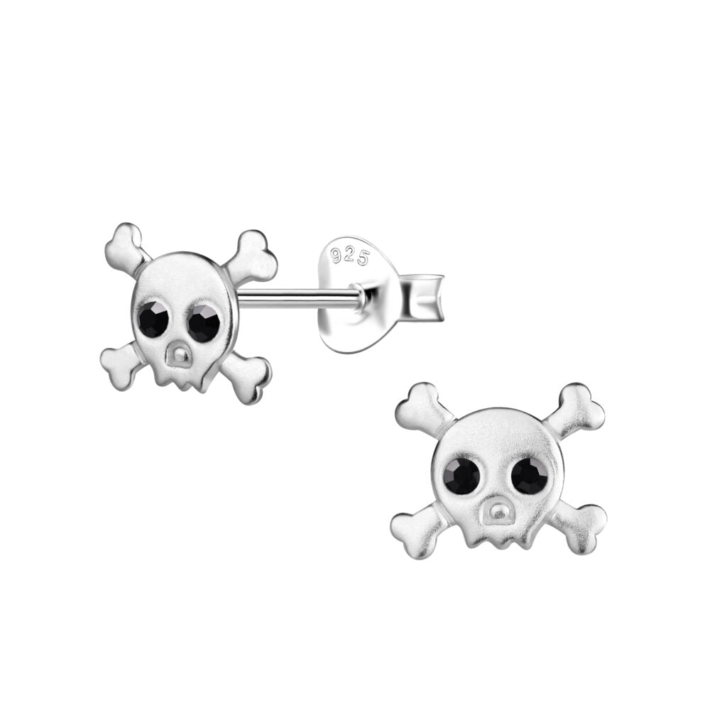 Silver Skull Studs — Jet - High Quality 925 Sterling Silver Jewelry