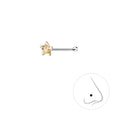 Star Sparkling Zirconia Silver Nose Stud With Ball — Champagne - High Quality 925 Sterling Silver Jewelry
