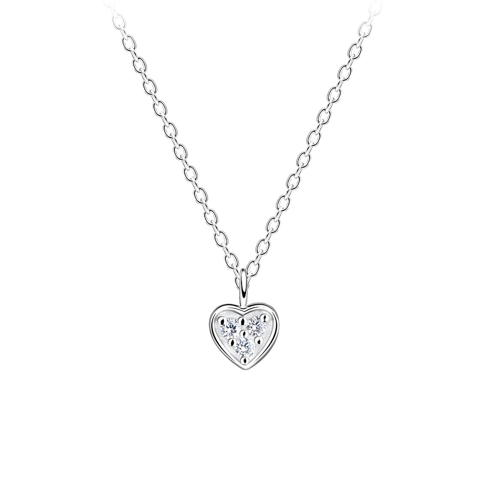 Heart Necklace — White — (18") - High Quality 925 Sterling Silver Jewelry