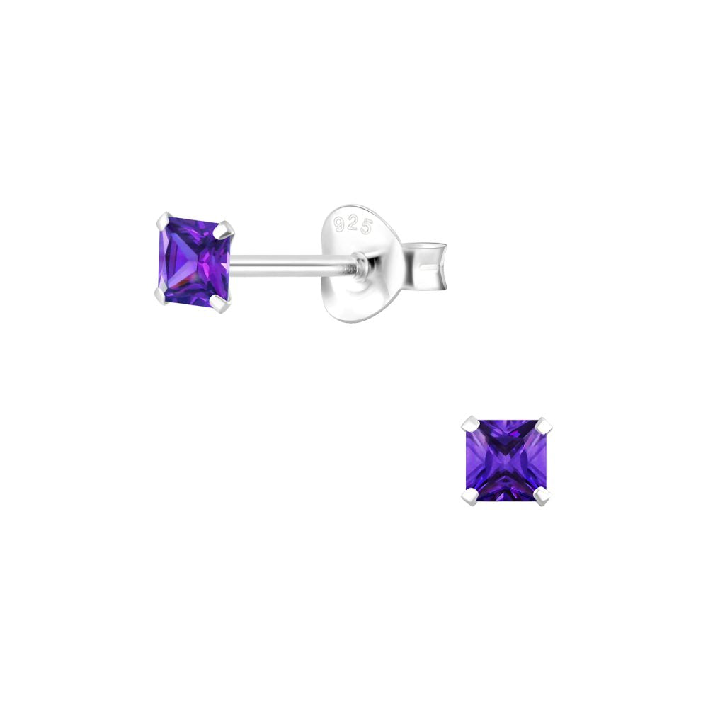 Square Sparkling Zirconia Silver Studs — Violet - High Quality 925 Sterling Silver Jewelry