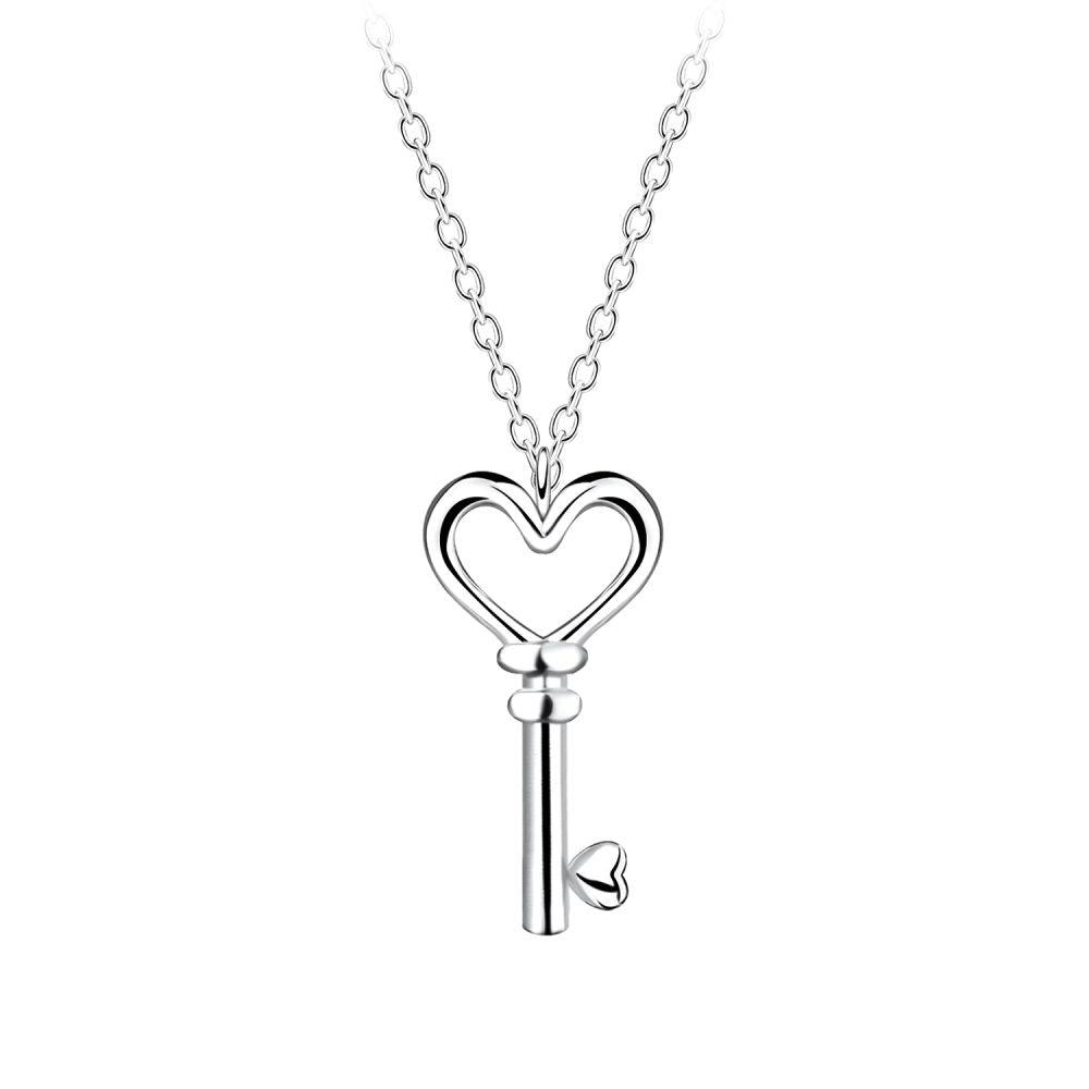 Silver Key Necklace (18") - High Quality 925 Sterling Silver Jewelry