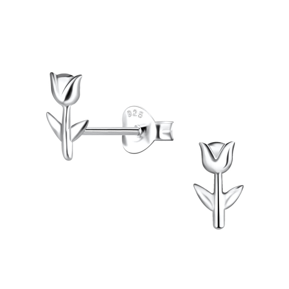 Silver Tulip Flower Studs - High Quality 925 Sterling Silver Jewelry