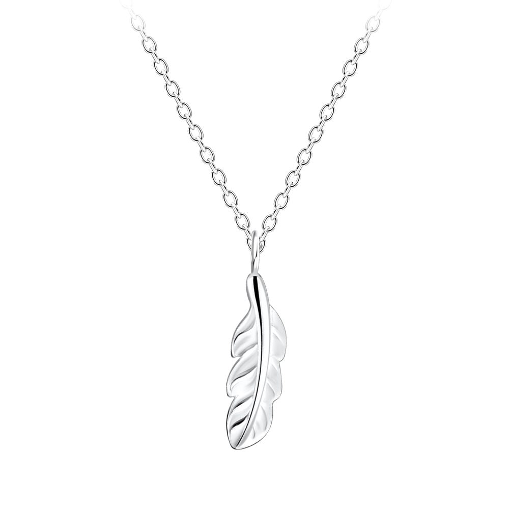 Silver Feather Necklace (18") - High Quality 925 Sterling Silver Jewelry