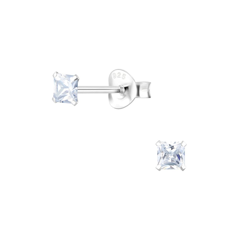 Square Sparkling Zirconia Silver Studs — White (0.12") - High Quality 925 Sterling Silver Jewelry