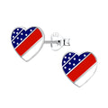 Studs Sterling Silver USA Heart Flag Inspired Design - High Quality 925 Sterling Silver Jewelry