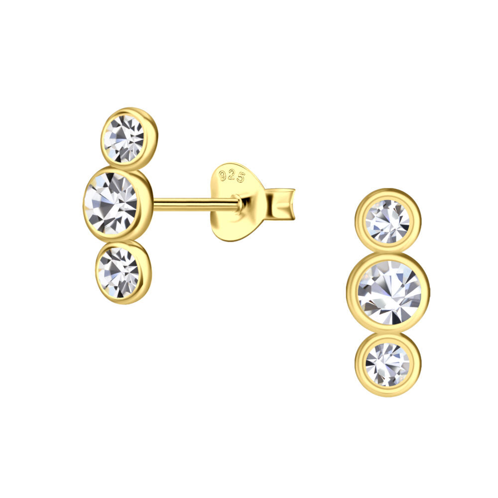 Silver Three Stones Studs — Lustrous Crystal - High Quality 925 Sterling Silver Jewelry