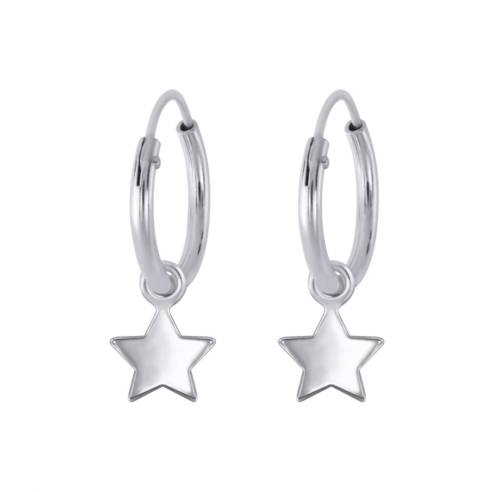 Star Charm Hoop Earrings (0.47") - High Quality 925 Sterling Silver Jewelry