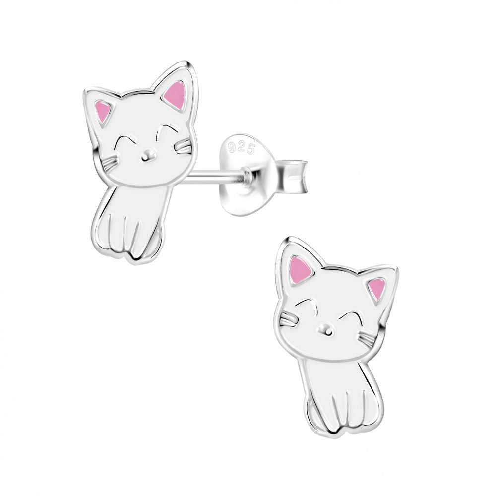 White Cat Studs - High Quality 925 Sterling Silver Jewelry