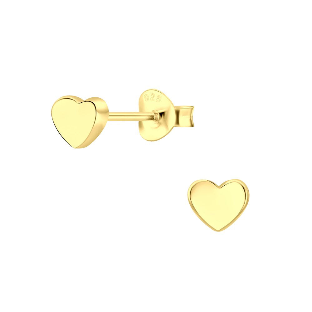 Silver Heart Studs with Gold Finish - High Quality 925 Sterling Silver Jewelry