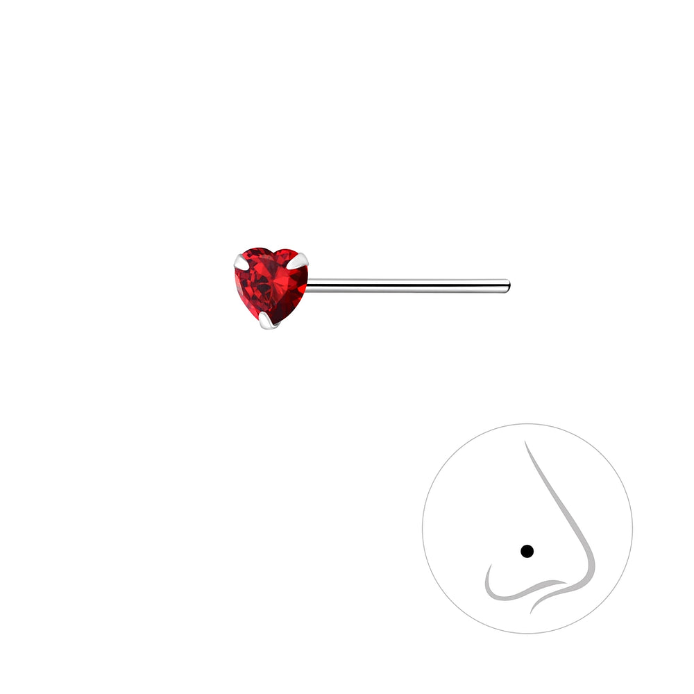 Heart Sparkling Zirconia Silver Nose Stud — Garnet - High Quality 925 Sterling Silver Jewelry