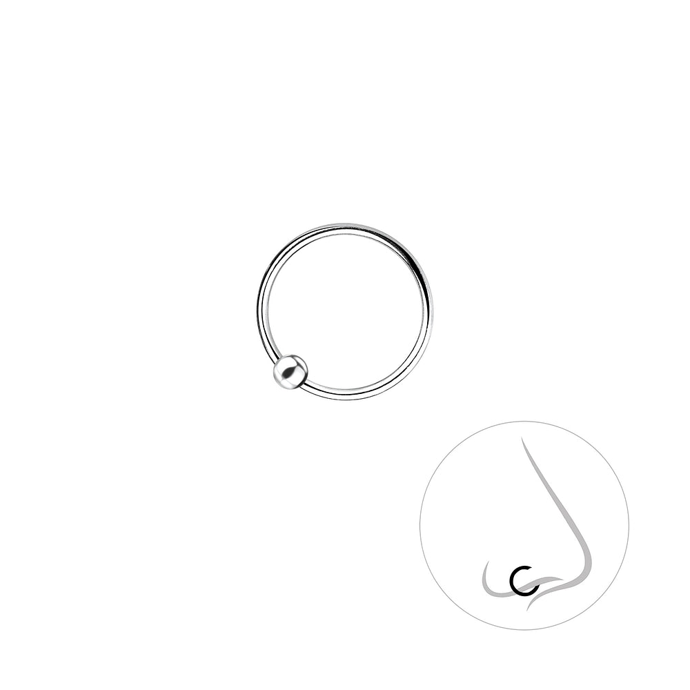 Ball Closure Hoop Nose Ring (0.39") - High Quality 925 Sterling Silver Jewelry