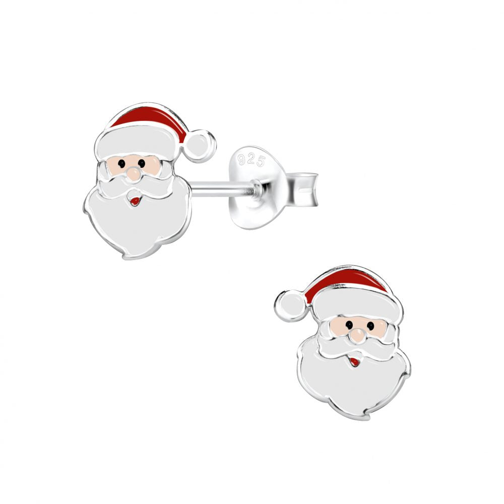 Silver Santa Claus Studs - High Quality 925 Sterling Silver Jewelry