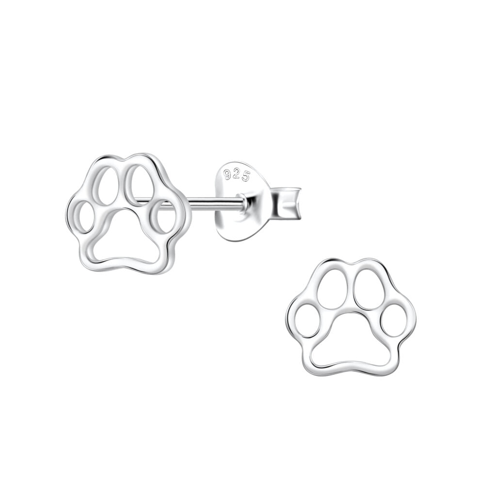 Silver Paw Print Studs - High Quality 925 Sterling Silver Jewelry