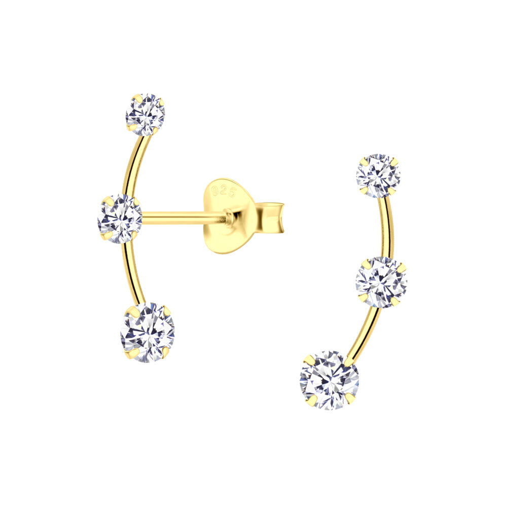 Silver Sparkling Zirconia Line Studs — White - High Quality 925 Sterling Silver Jewelry