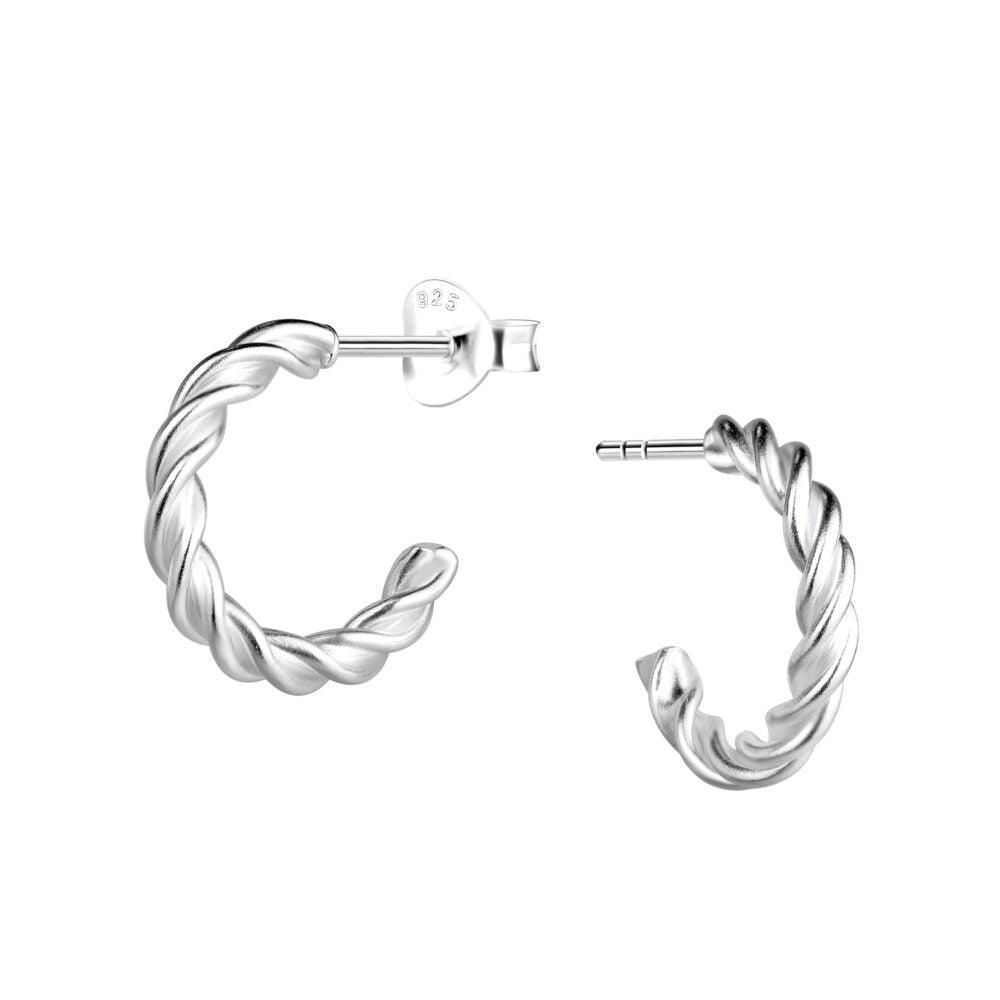Silver Twisted Half Hoop Studs - High Quality 925 Sterling Silver Jewelry