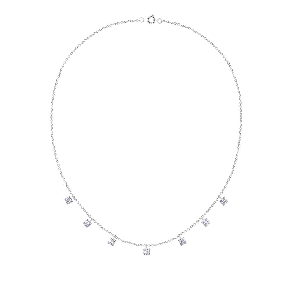 Round Sparkling Zirconia Silver Necklace — White (0.16") - High Quality 925 Sterling Silver Jewelry