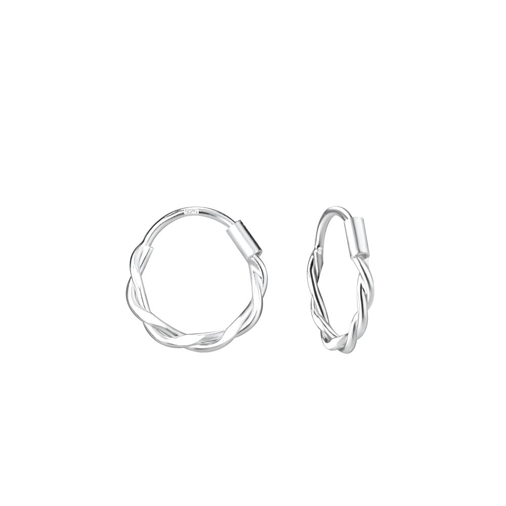 Silver Twisted Hoop Earrings (0.43") - High Quality 925 Sterling Silver Jewelry