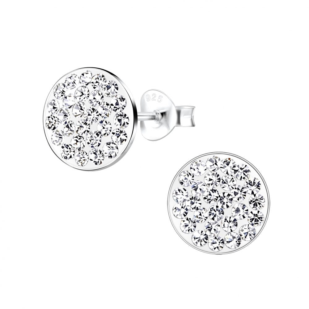 Silver Round Studs — Lustrous Crystal - High Quality 925 Sterling Silver Jewelry