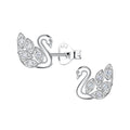 Silver Swan Studs — White - High Quality 925 Sterling Silver Jewelry