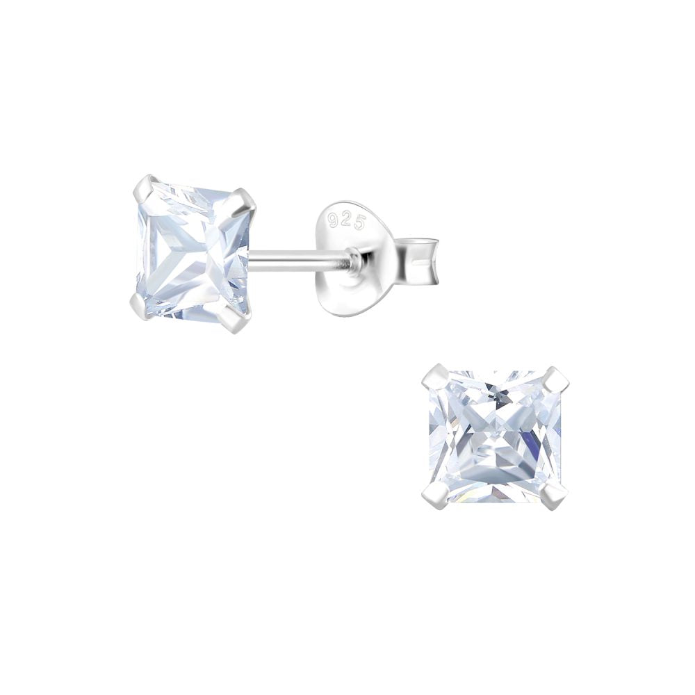 Square Sparkling Zirconia Silver Studs — White (0.2") - High Quality 925 Sterling Silver Jewelry