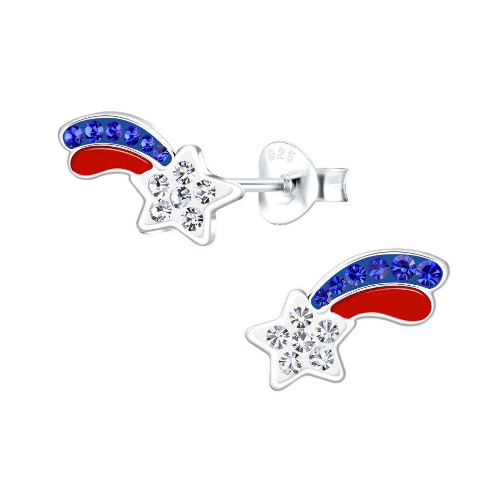 Studs Sterling Silver USA Shooting Star Design - High Quality 925 Sterling Silver Jewelry