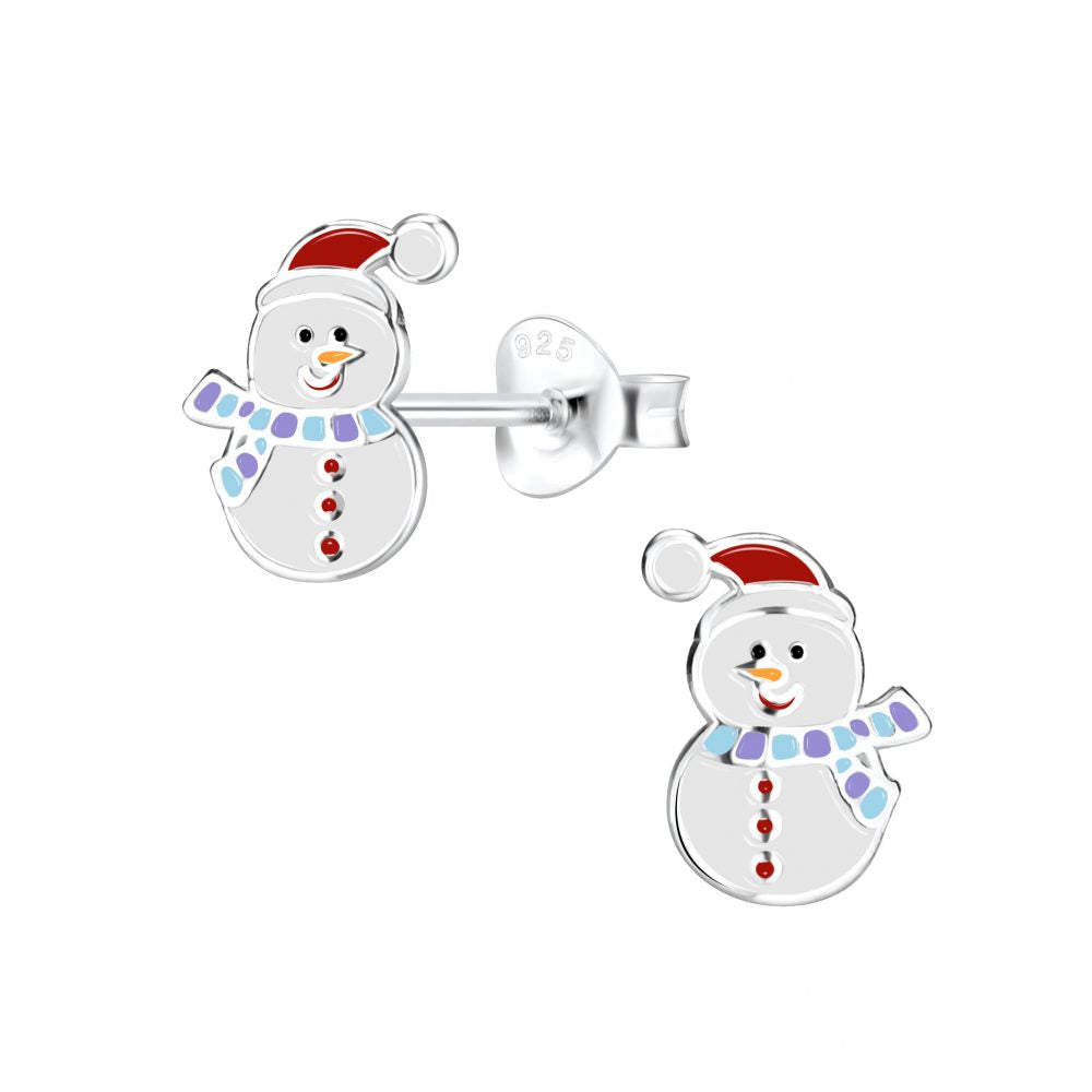 Silver Snowman Studs - High Quality 925 Sterling Silver Jewelry