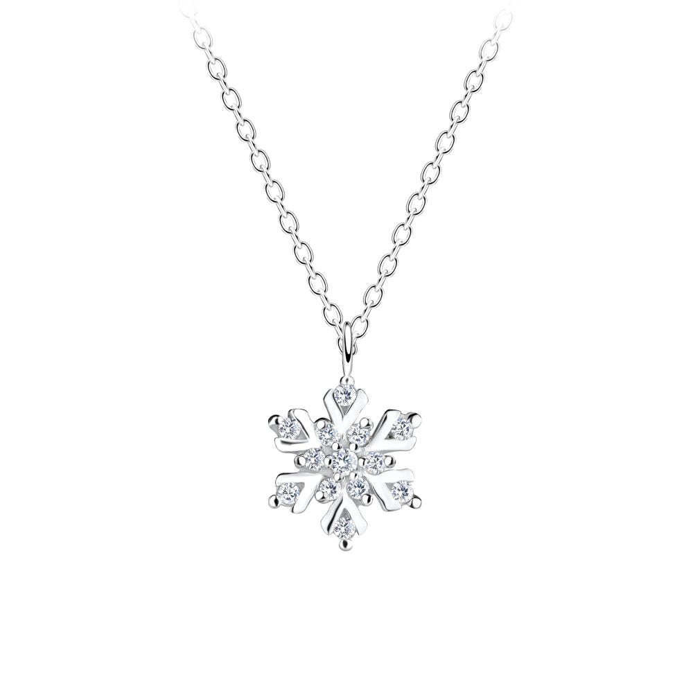 Silver Snowflake Necklace — White (18") - High Quality 925 Sterling Silver Jewelry